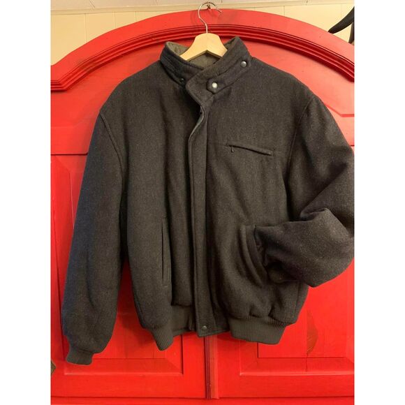 Members Only Sz 42 Mens 100% Wool Bomber Jacket Charcoal Grey Sherp[a Lining EUC - Picture 1 of 3